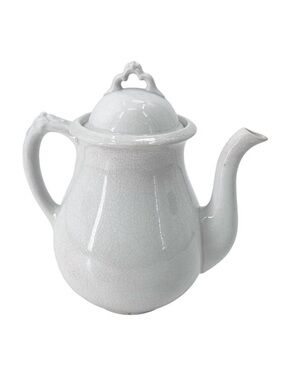 Antique White Ironstone China Teapot with Crazing Farmhouse Decor